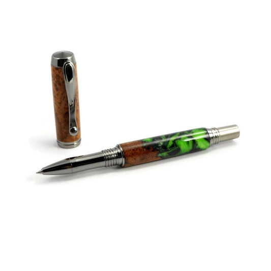 Handmade Amboyna Burl Rollerball Pen with Black Titanium Fittings