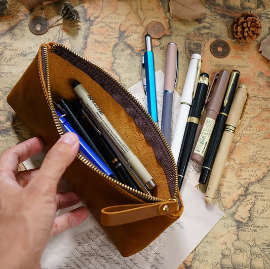 Genuine Leather Pencil Case - Handmade Leather Pencil Pouch