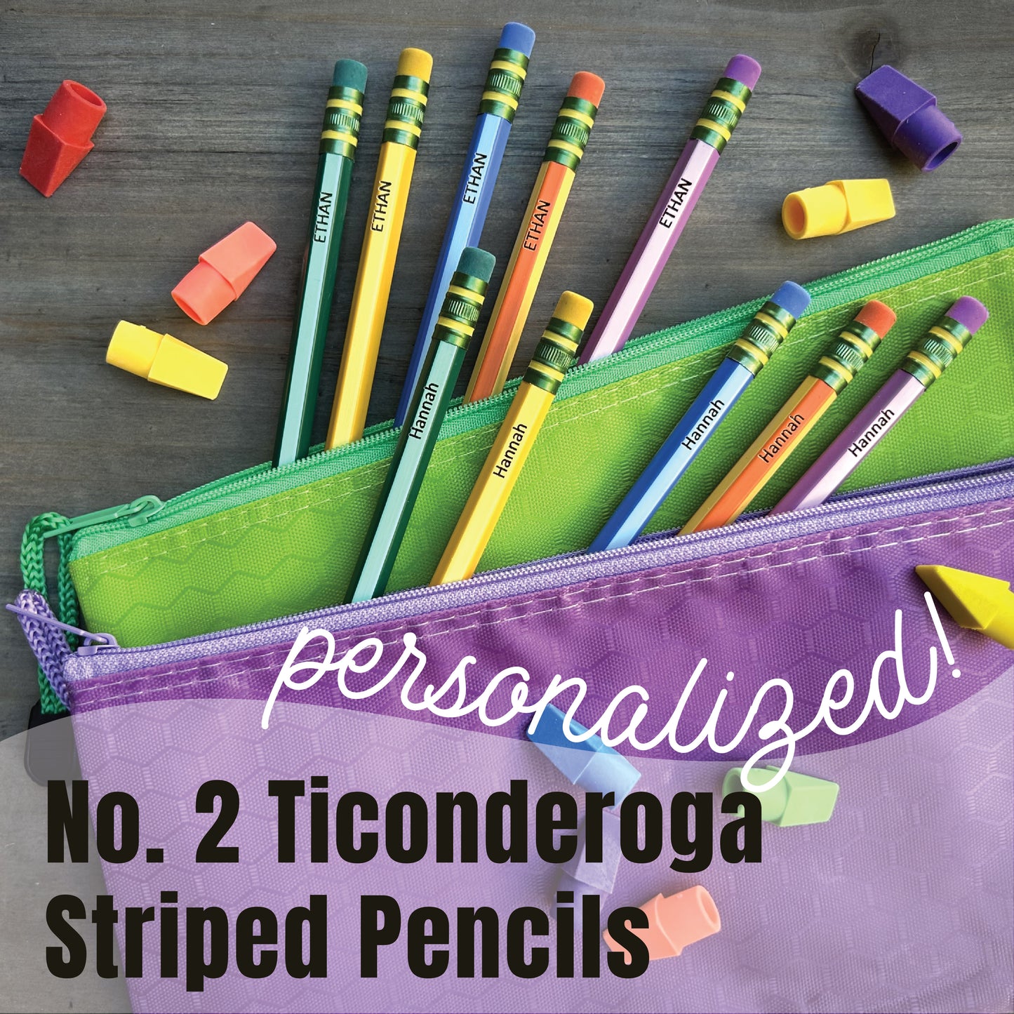 Custom Engraved Striped Ticonderoga #2 Pencils