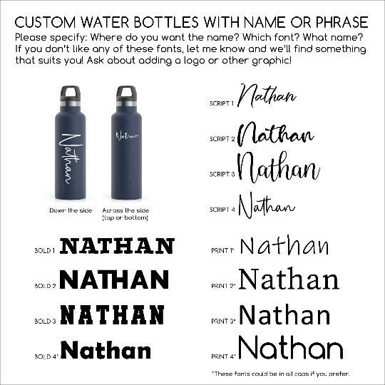 Personalized Water Bottle Custom Water Bottle Name Water Bottles