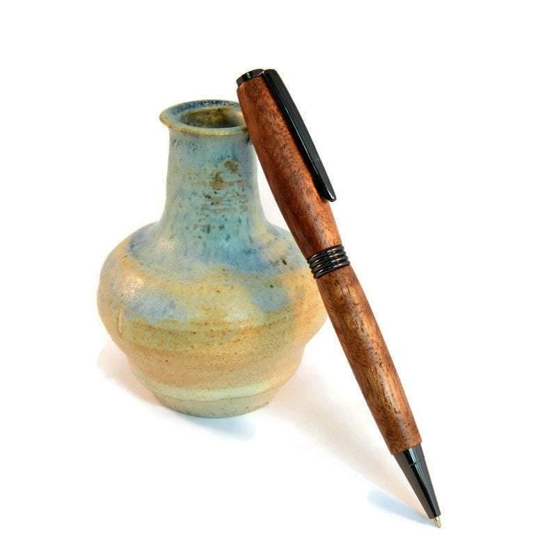 Industrial Wooden Pen, Handmade Twist Pen in Antique Brass and 2024 Laminate Wood